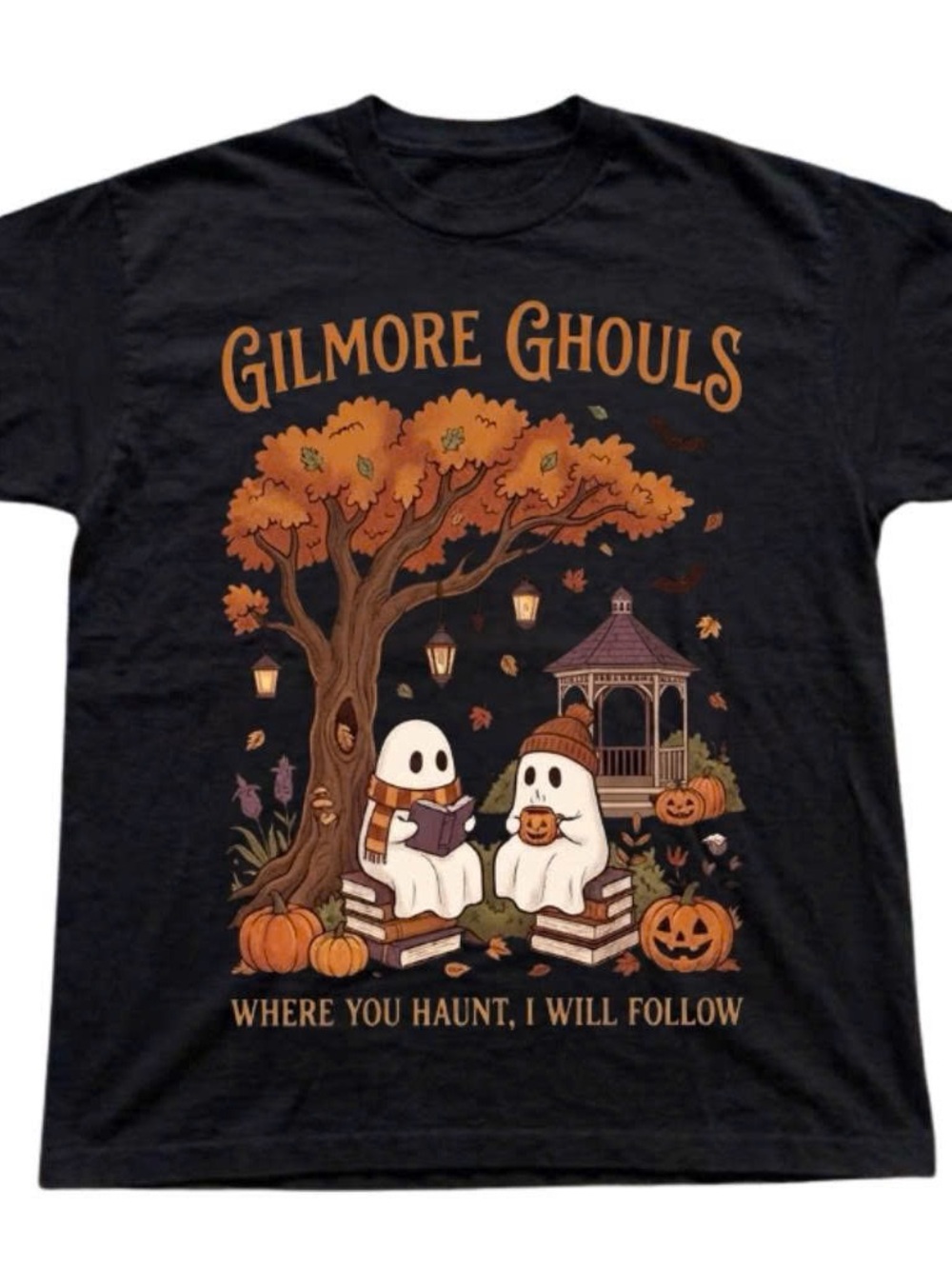 Gildan Black Shirt Gilmore Ghouls Cozy Fall Ghost Graphic Tee